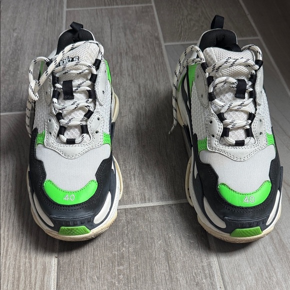Balenciaga Shoes - Balenciaga Chunky White and Neon Green Sneakers